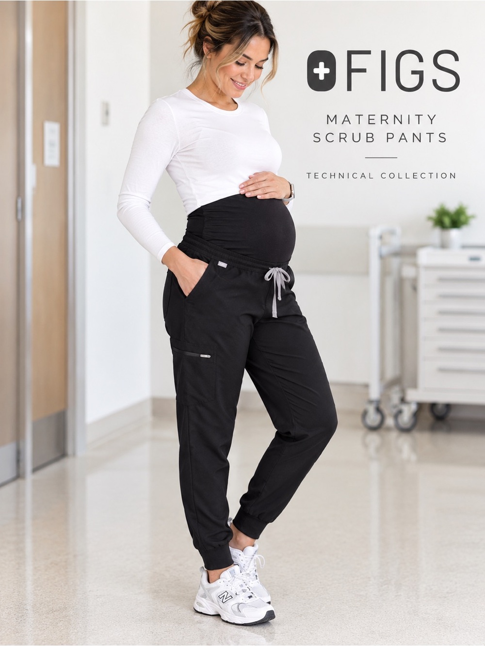 FIGS Maternity Scrub Jogger Pants Women M Black Technical Collection W22SW2006